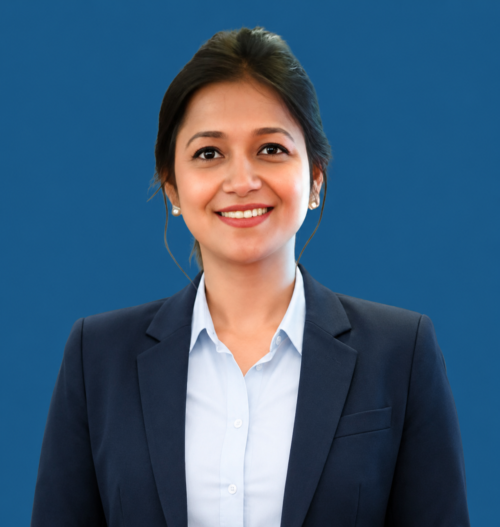 Professional corporate portrait with warm smile